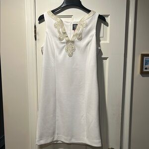 Vince Camuto White Dress with Gold Embellishments barely worn size 10